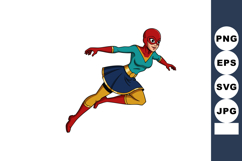 Female superhero flying in colorful costume with red mask an Product Image 1