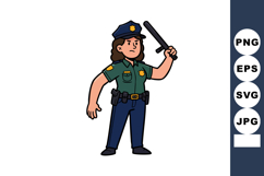Female police officer in uniform holding baton illustration Product Image 1