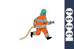 Firefighter in orange protective suit running with hose vect Product Image 1