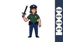 Female Police Officer in Uniform Holding Baton Vector Illust Product Image 1