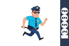Police officer running in blue uniform with sunglasses and b Product Image 1