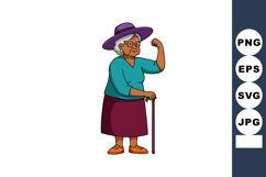 Strong elderly woman with walking cane showing muscle vector Product Image 1