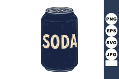 Dark blue soda can with vintage style lettering and metallic Product Image 1
