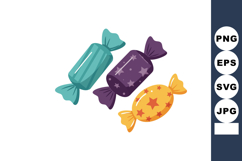 Colorful wrapped candy sweets with star patterns in teal pur Product Image 1