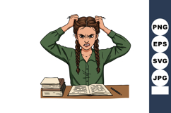 Frustrated young woman studying hard pulling hair with books Product Image 1