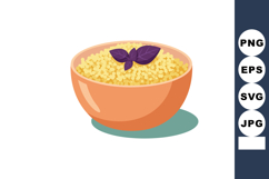 Bowl of cooked couscous with purple basil leaves on white ba Product Image 1