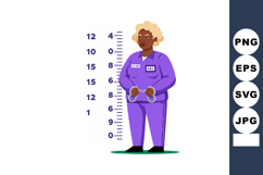 Black female prisoner in purple uniform standing with handcu Product Image 1