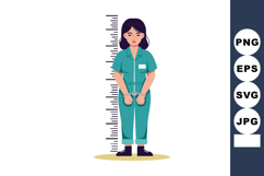 Woman prisoner in handcuffs standing in front of height meas Product Image 1