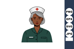 Nurse portrait with grey hair and medical uniform wearing wh Product Image 1