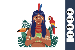 Indigenous woman with native face paint holding frog surroun Product Image 1
