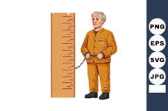 Elderly prisoner in orange jumpsuit chained to wooden post h Product Image 1