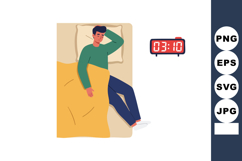 Man lying awake in bed at night looking at digital clock sho Product Image 1