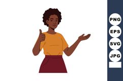 Woman with thumbs up gesture and open hand wearing orange sh Product Image 1