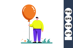 Man holding orange balloon standing on grass in casual outfi Product Image 1