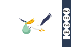 Pelican flying with green sack carrying baby panda vector il Product Image 1