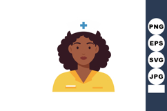 Female nurse avatar with curly hair wearing yellow uniform a Product Image 1