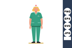 Nurse wearing green scrubs with medical cross symbol standin Product Image 1