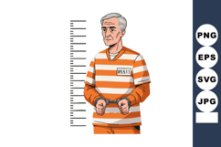 Elderly male prisoner in orange striped uniform with handcuf Product Image 1