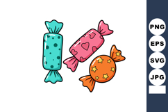 Colorful wrapped candies with hearts stars and dots in brigh Product Image 1