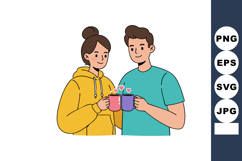 Young couple enjoying coffee together with pink and purple m Product Image 1