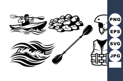 Kayaking Gear Water Wave Silhouette Vector Set Product Image 1