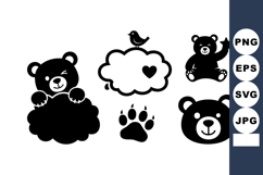 Teddy Bear Silhouette Set Cloud Bird Paw Product Image 1