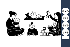 Mother Baby Toddler Playing Reading Toys Illustration Product Image 1