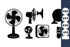 Set of Black Silhouette Electric Fans Vector Product Image 1