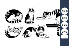 Black and White Striped Cat Poses Vector Illustration Product Image 1