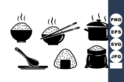 Black Silhouette Rice Cooking Serving Icons Set Product Image 1