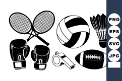 Black White Sports Equipment Icon Bundle Set Product Image 1