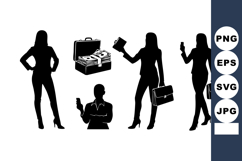 Businesswoman Silhouette Briefcase Money Smartphone Vector Product Image 1