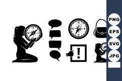 Compass Woman Silhouettes Speech Bubbles Vector Product Image 1