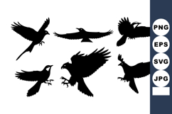 Black Silhouette Birds In Flight Vector Illustration Product Image 1