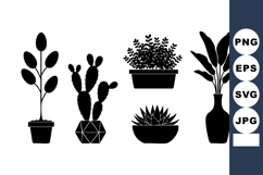 Silhouette Potted Plants Cactus Leafy Vector Product Image 1