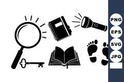 Magnifying Glass Notebook Flashlight Key Book Icons Product Image 1