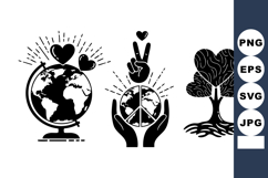 Globe Peace Symbol Hands Tree Hearts Illustration Product Image 1