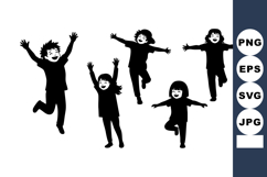 Silhouettes Children Jumping Arms Raised Joyful Poses Product Image 1