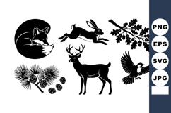 Silhouette Wildlife Animals Forest Plants Vector Set Product Image 1