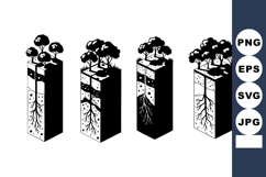 Black White Tree Soil Layers Roots Vector Illustration Product Image 1