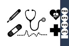 Medical Health Icons Set Thermometer Stethoscope Heart Product Image 1
