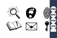Magnifying Glass Sun Footprint Fingerprint Icons Set Product Image 1