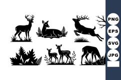 Silhouette Deer Family Forest Trees Grass Product Image 1