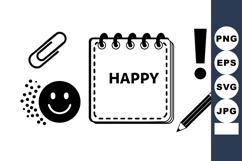 Happy Message Notebook Smiley Pencil Clip Illustration Product Image 1