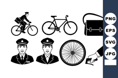 Postal Worker Bicycle Rider Delivery Icons Vector Product Image 1