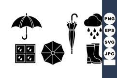 Black Silhouette Rainy Weather Icons Umbrella Cloud Product Image 1