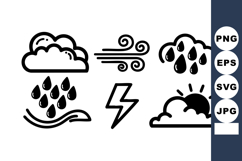 Weather Icons Cloud Rain Wind Lightning Sun Vector Product Image 1