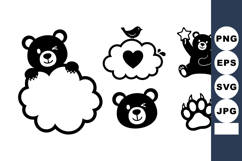 Cute Bear Icons With Speech Bubble Heart Paw Product Image 1