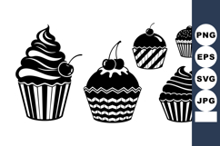 Black Silhouette Cupcake Icons with Cherries Frosting Product Image 1