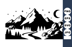 Black and White Mountain Landscape Vector Illustration Product Image 1